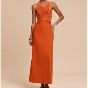 NEW Orange 3D Flower Linen Blend Dress